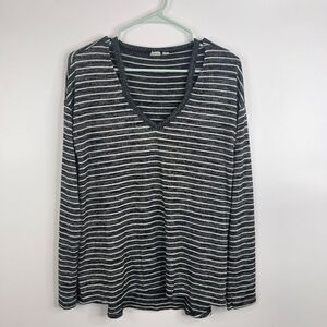 Gap Womens Top Shirt Size S Black White Striped Long Sleeve Keyhole Neck Sweater
